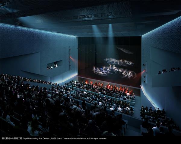 台北表演艺术中心 / 大剧院室内，不同观众席和舞台整合在一片折板中#OMA #表演艺术中心 #剧场 