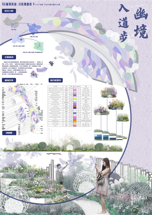 入围奖：《幽境入步道》#2022成都大学生主题花境设计大赛 #花镜设计 #景观设计 