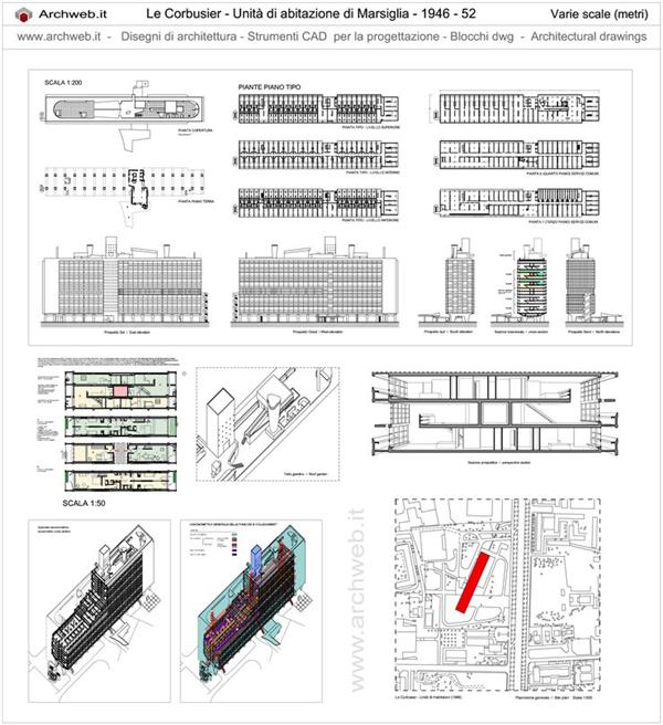 马赛公寓平立剖图#勒柯布西耶 #现代主义运动 #建筑大师作品 