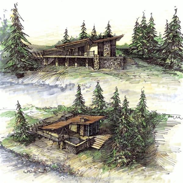用马克笔画出沿途的风景,画风清新唯美!