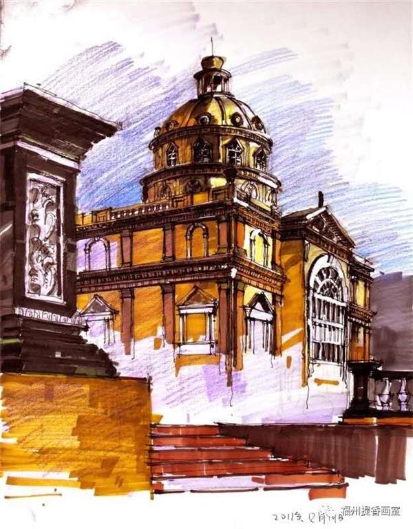 (手绘马克笔)#(上色技法教程)#(马克笔建筑画)#(马克笔建筑手绘)