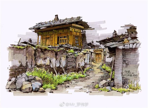 用马克笔画出沿途的风景,画风清新唯美!