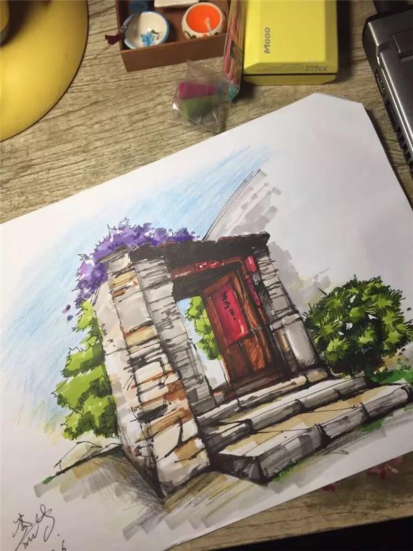 用马克笔画出沿途的风景,画风清新唯美!
