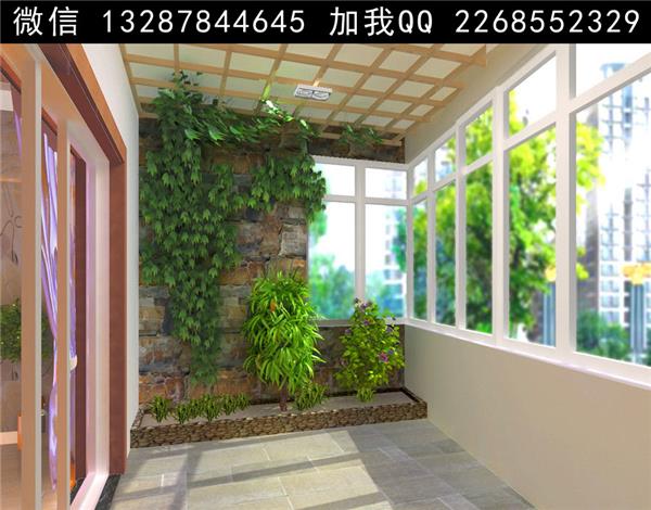 阳台花园设计案例效果图#(客厅)#(书房)#(阳台景观)#(阳台栏杆)