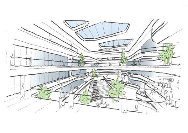 联合利华总部大楼 / Aedas#(建筑设计草图)#(建筑设计方案)#(建筑草图)#(建筑方案)#(设计草图)#(手绘剖面)#(手绘设计图)#(一点透视)