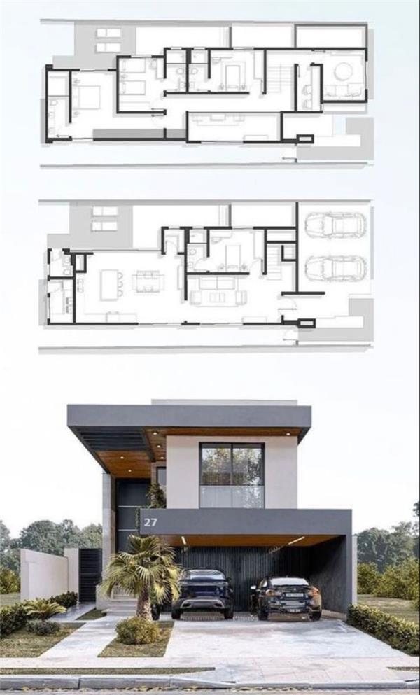 现代别墅平面和效果图设计案例_3757925