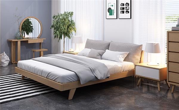 实木床橡木双人床 北欧日式1.5m1.8米 简约软靠卧室家具布艺婚床_533175