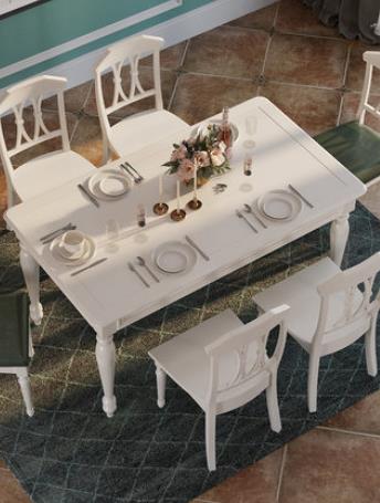 森趣白色美式实木餐桌小户型家用桌子现代简约小餐桌餐厅饭桌家具