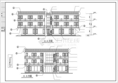 西安市某商业街3层框架结构仿古商业楼建筑设计CAD图纸
