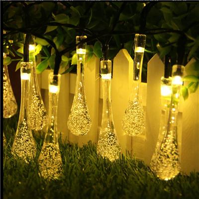LED太阳能水滴灯水晶气泡彩灯庭院花园节日装饰布置户外防水串灯