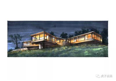建筑夜景马克笔表现步骤图