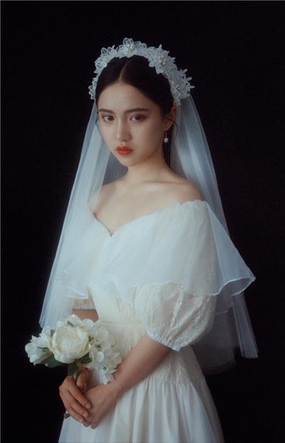新娘写真复古韩式简约仙女头纱优雅旅拍百搭简约蕾丝花朵软纱头纱