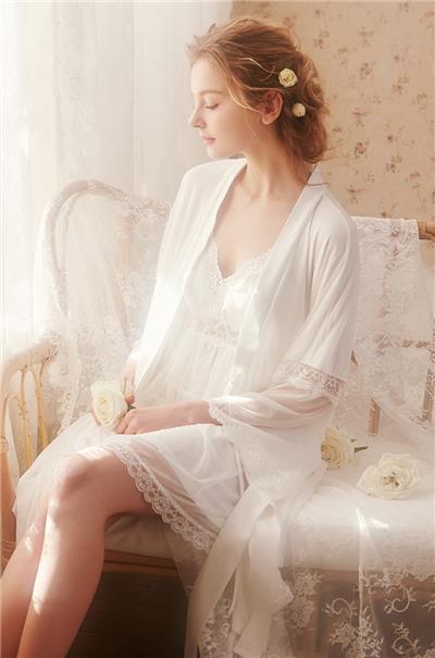 rosetree蕾丝睡袍女士夏季日式薄款丝质浴袍新娘晨袍性感冰丝睡衣