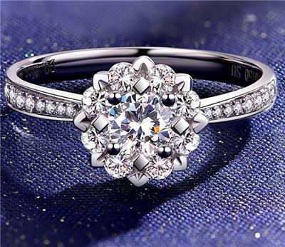 一克拉钻戒群镶结婚砖戒女款50分求婚戒指白18K金钻石戒指正品