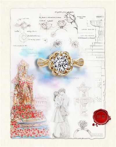 梵誓玫瑰喷泉原创设计1克拉钻石结婚18k金铂金钻戒群镶求婚女显大