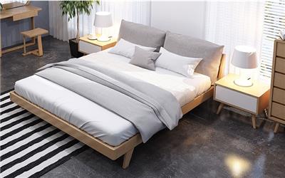 实木床橡木双人床 北欧日式1.5m1.8米 简约软靠卧室家具布艺婚床