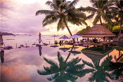 无边泳池拉迪格,普拉兰岛,塞舌尔,棕榈树,旅游,旅游